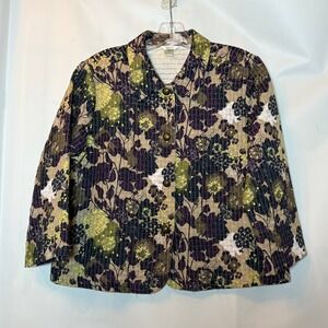 Christopher Banks Womens Floral Quilted Short Jacket Button Front Size M Career